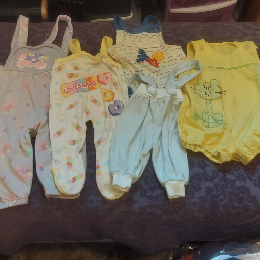 Colorful Vintage Baby Rompers and Overalls Lot
